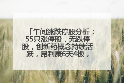 午间涨跌停股分析：55只涨停股，无跌停股，创新药概念持续活跃，昂利康6天4板，众生药业2连板