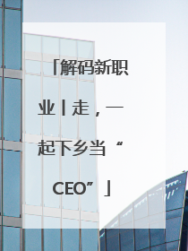 解码新职业丨走，一起下乡当“CEO”